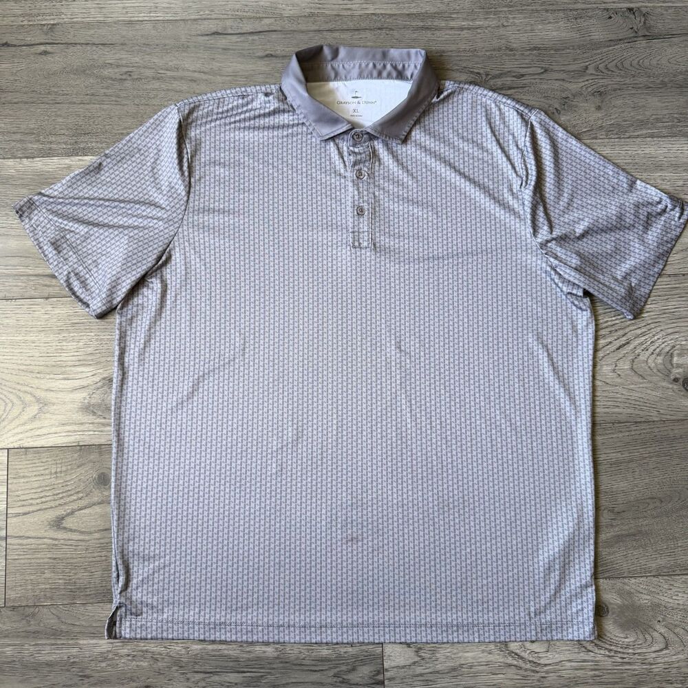 Grayson & Dunn Men's Gray and‎ White Geometric Performance Golf Polo - Size XL